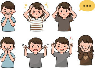 Cartoon Children Showing Emotions Like Anger, Sadness, Confusion, and Surprise – Facial Expression Vector Set for Educational and Emotional Learning