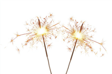 Fototapeta premium Handheld sparklers glowing with bright sparks, isolated on white background