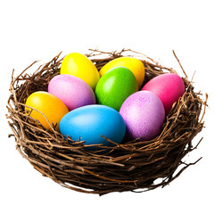 Obraz premium Vibrant Colorful Easter Eggs in Bird Nest for Spring Holiday Celebration