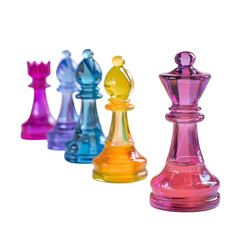 Vibrant Colorful Glass Chess Pawns on Bright Background