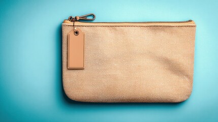 Beige fabric pouch with zipper