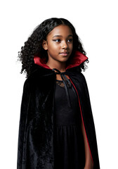 Naklejka premium Smiling Black Girl in Vampire Halloween Costume with Transparent Background