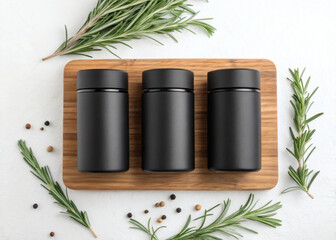 Minimalist kitchen storage concept featuring elegant glass jars with wooden lids