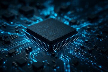 Glowing Microchip Close-Up