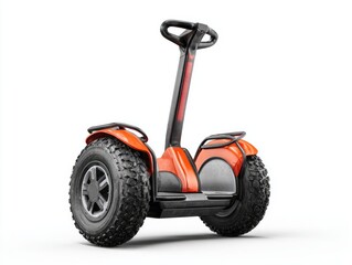 A vibrant orange segway-like vehicle is pictured against a plain white backdrop.