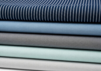 Elegant stack of folded fabrics showing a range of colors for textile and fashion design projects