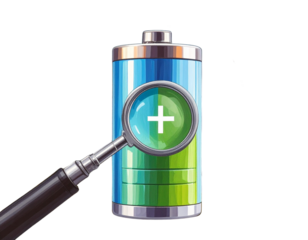 Search Mode Battery Icon with Magnifying Glass, Transparent Background