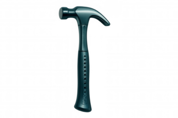 Fiberglass-handled claw hammer resting on clean white surface, highlighting robust construction and professional-grade design