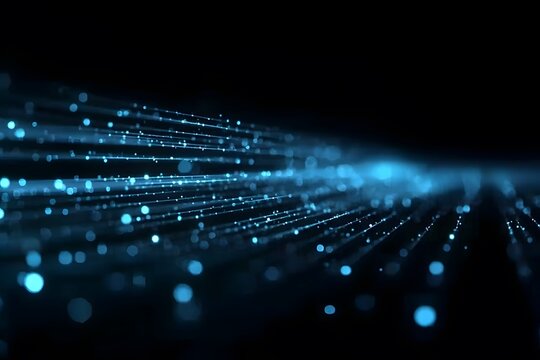 Abstract blue background with glowing light lines and dots on a dark background, a technology concept for digital design. - Powered by Adobe