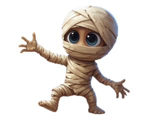 Small Friendly Mummy Character in Tan Bandages, Transparent PNG