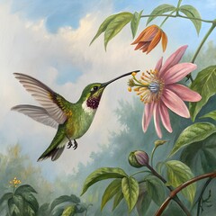 Fototapeta premium hummingbird and flowers