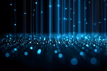Abstract blue background with glowing light lines and dots on a dark background, a technology concept for digital design.