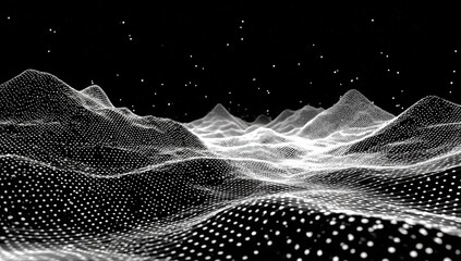 Abstract digital landscape.  A grayscale representation of mountains