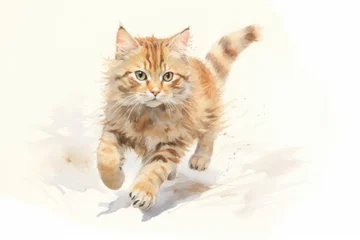 Plexiglas schilderij  Cat running drawing animal mammal.  © Rawpixel.com