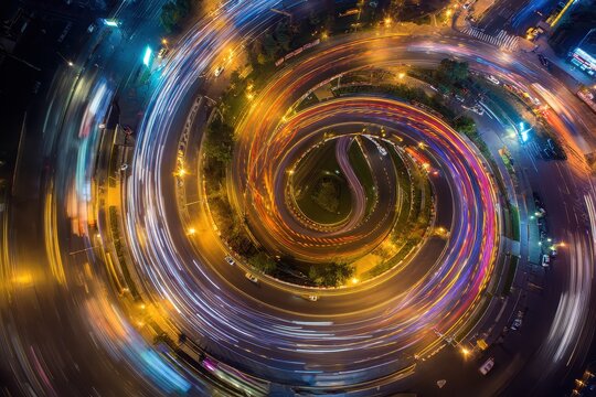 A circular view of a city at night - Powered by Adobe