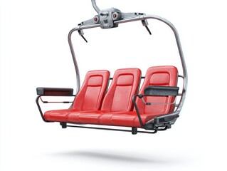 Naklejka premium A modern, red-seated ski lift chair poised against a bright white background.