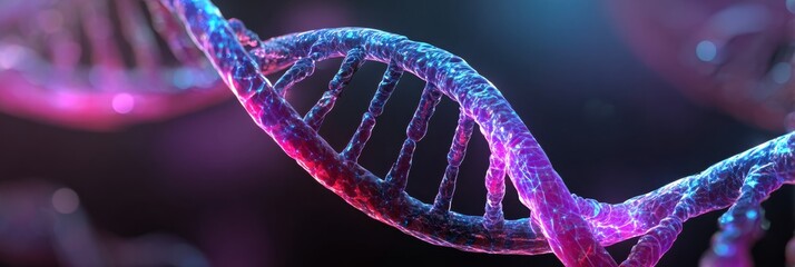 A vibrant digital artwork highlights the intricate details of a DNA double helix against a dark background, symbolizing life.
