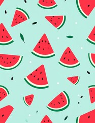 Cute watermelon slice pattern on a light teal background