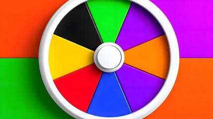 Obraz premium A circular color wheel displaying a vivid arrangement of primary, secondary, and tertiary colors in a radial pattern against a colorful background.