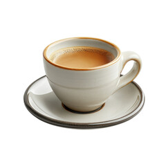 Steaming cup of coffee on a saucer showcasing its rich color and inviting aroma against a perfect for a cozy morning or afternoon break on transparent background