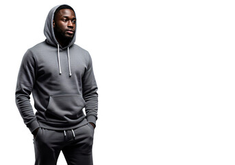 Obraz premium Black Man in Hoodie Standing with Hands in Pockets, Transparent Background
