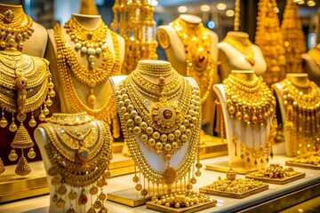 Gold decoration on display in a jewelry store
