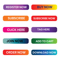Set of gradient call-to- action labels, Gradient label buttons, Collection of trendy gradient buttons