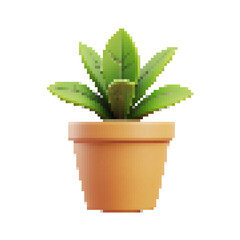 Green plant pixel art element in a pot