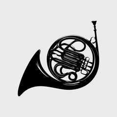 Horn Musical Sign Single Flat Retro Drawing Black Vector Art, Horn Music Icon Set Graphic Art
