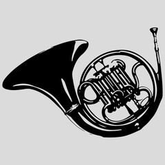 Horn Musical Sign Single Flat Retro Drawing Black Vector Art, Horn Music Icon Set Graphic Art