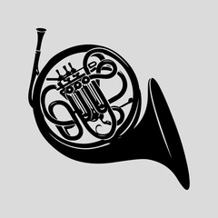 Horn Musical Sign Single Flat Retro Drawing Black Vector Art, Horn Music Icon Set Graphic Art