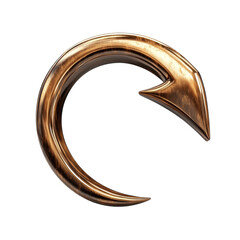 Glossy bronze arrow curves in a semicircle against a suggesting direction return or refresh in a sleek and modern design aesthetic on transparent background