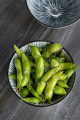 Green edamame beans with salt.