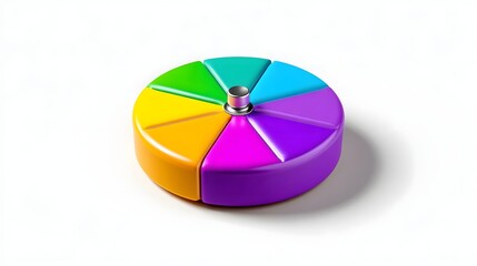 Obraz premium Vibrant, multicolored pie chart graphic with divisional segments, representing data or statistics in a clean, minimalist design
