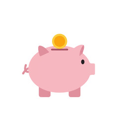 Pink Piggy Bank with Gold Coin, Symbolizing Savings and Finance