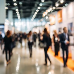 Blurred interior view of a large convention hall