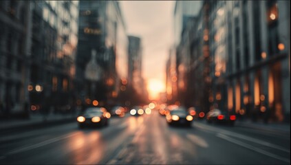 City street at sunset, blurred