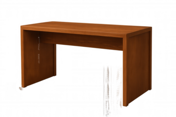 Minimalist wooden desk with clean lines, sitting on transparent backdrop, ideal for workspace design and professional environments