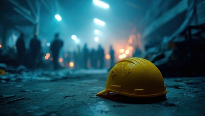 Abandoned hard hat in a wrecked building