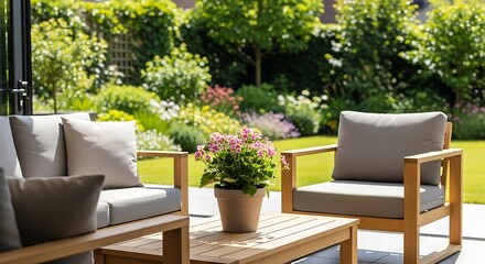 Fototapeta premium Minimalist Home Decor with Outdoor Furniture