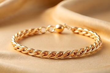 Obraz premium Elegant Golden Bracelet on Beige Background - Minimalist Jewelry Still Life 