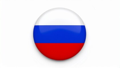 Circular badge featuring Russian flag design with horizontal white, blue, and red stripes, placed on plain white background