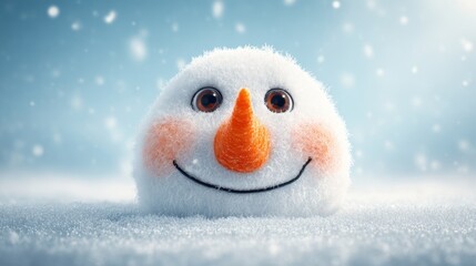 Cute Snowman Face with Big Smile Surrounded by Falling Snowflakes