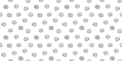 doodle donut pattern background. seamless pattern of doodle donut for packaging. doodle donut seamless pattern background.