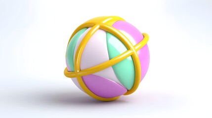 Vibrant and playful geometric sphere composed of intersecting pastel-colored shapes and curves