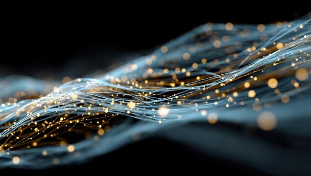 Abstract digital wave of glowing particles