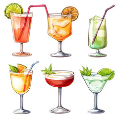 Exotic Refreshing Tropical Cocktails Garnished Beautifully