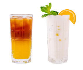Two refreshing drinks displayed in tall glasses, ideal for summer enjoyment