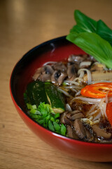 Warm and nutritious yasai vegetable soup served on table.