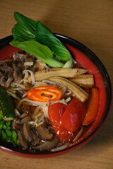 Clear vegetable broth with assorted vegetables, yasai soup.